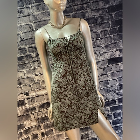 Brown & Mint Blue Floral Summer Sun Dress - Picture 3 of 8